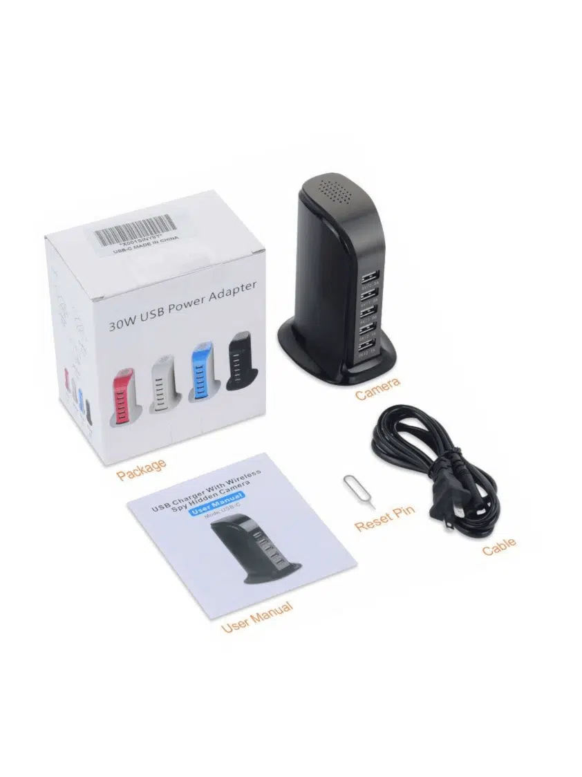 USB- 5 port oplader med skjult kamera - hvad er der i pakken?