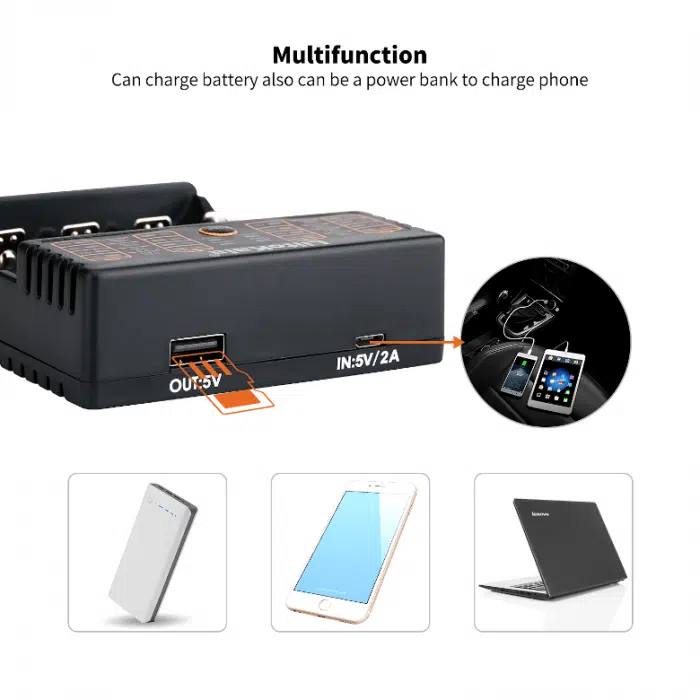 Multi batteri oplader der lader flere forskellige batterier på een gang