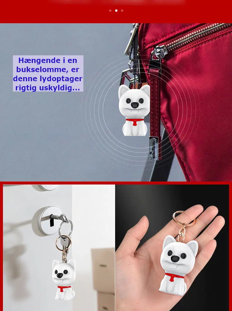 Lille hvid hund (lydoptager) med 100 timers optagelse og 100 timers standby