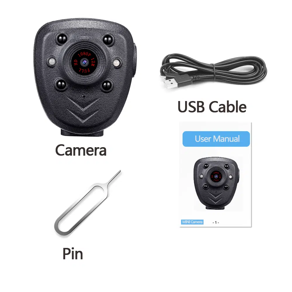 Body camera der ligner en mikrofon. God enhed med op til 4 timers optagelse.