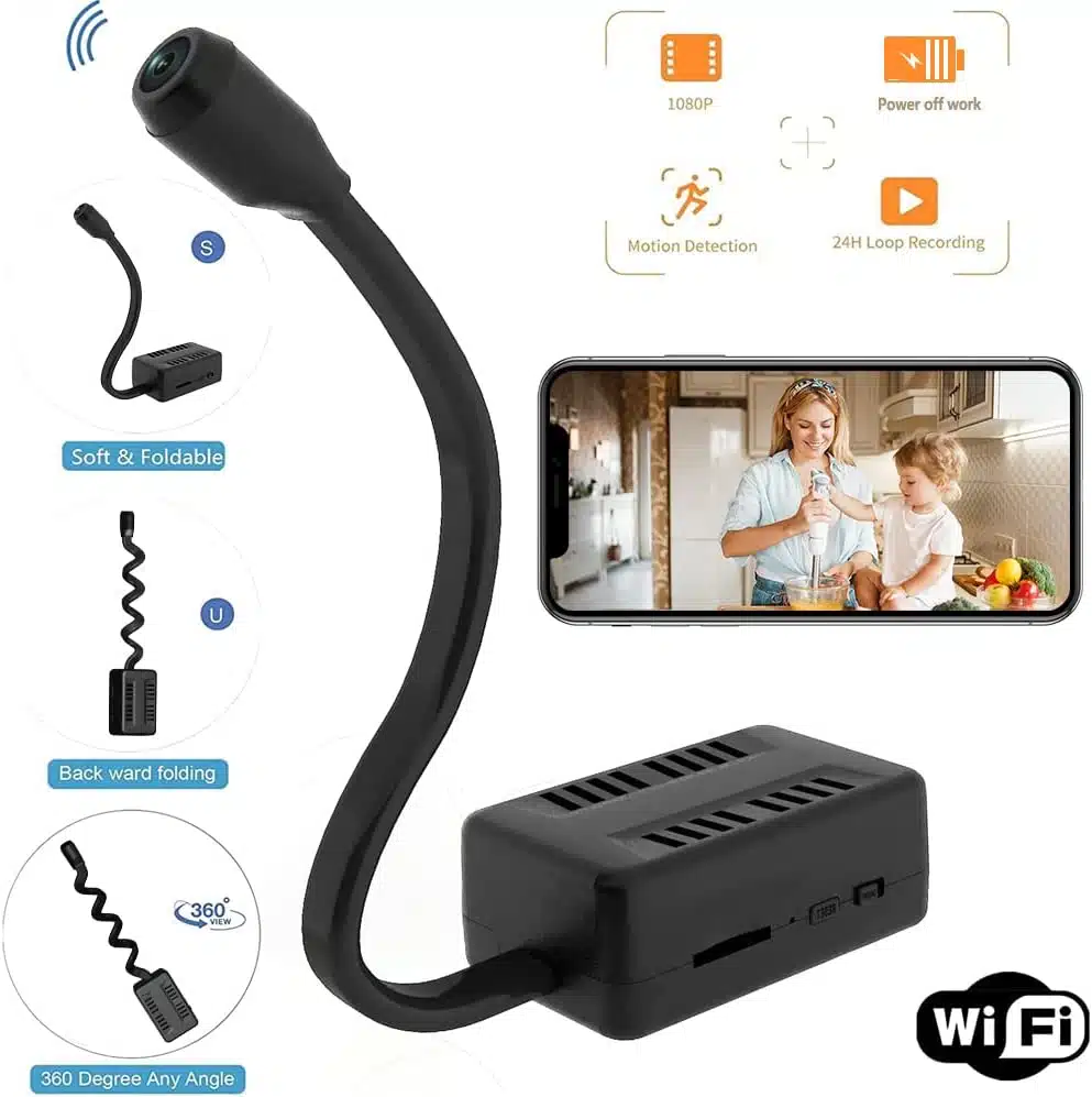 Spionkamera Skjult kamera, spionkamera WiFi Trådløst kamera Full HD 1080P Nanny Cam med mobiltelefon-app, Lille gør-det-selv-spionkamera med bevægelsesdetektion til hjemmekontor bil indendørs