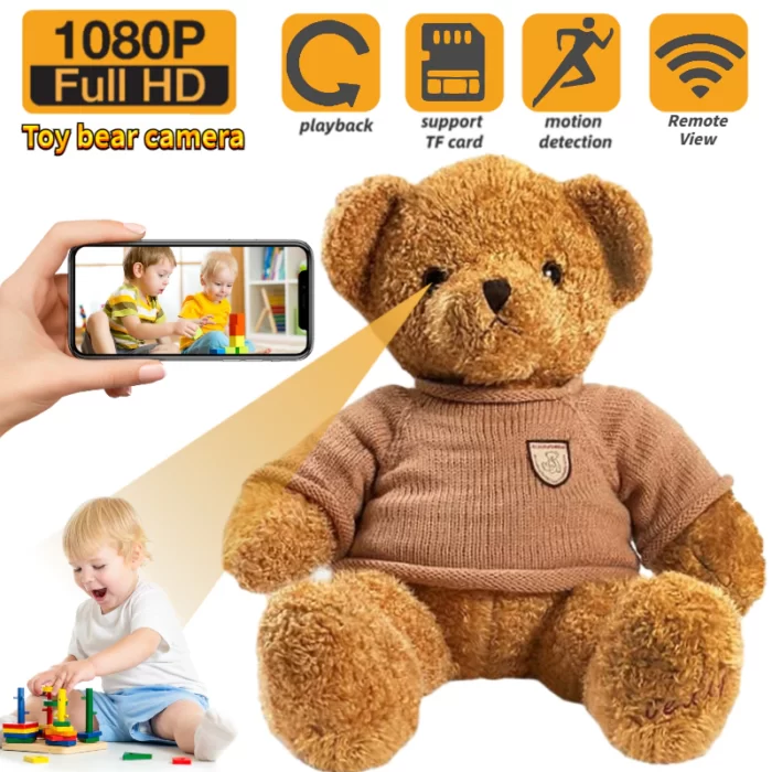 Teddy bear1080P HD kamera giver dig mulighed for at holde øje med din familie, baby, ejendom, babysitter, husholderske, kontor eller andet personligt rum gennem den mobile APP til enhver tid.