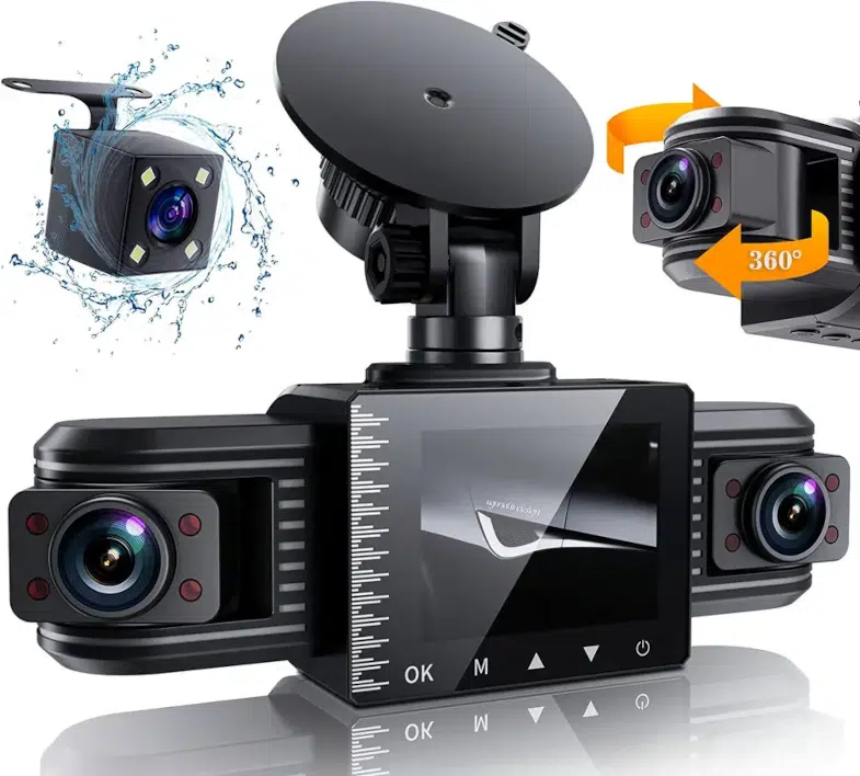 DOBBELT LINSER FOR 180/360° DREJELIGE, 4K DASH CAM, WIFI, GPS, NIGHT VISION (8 STK. INFRARØDE NATTELYS) 3 KAMERALINSER I ALT.