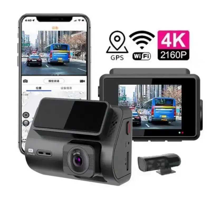 5,1 CM SKÆRM, MINI KAMERAER, FRONT OG BAG SMART DASH BOARD KAMERA, 4K, WIFI, GPS, DOBBELT LINSE. Video overbeviser.
